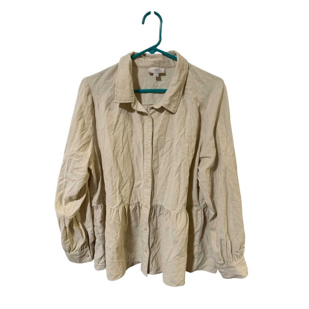 Loft Size Large‎ Corduroy Tiered Button Down Long Sleeve Shirt Lagenlook